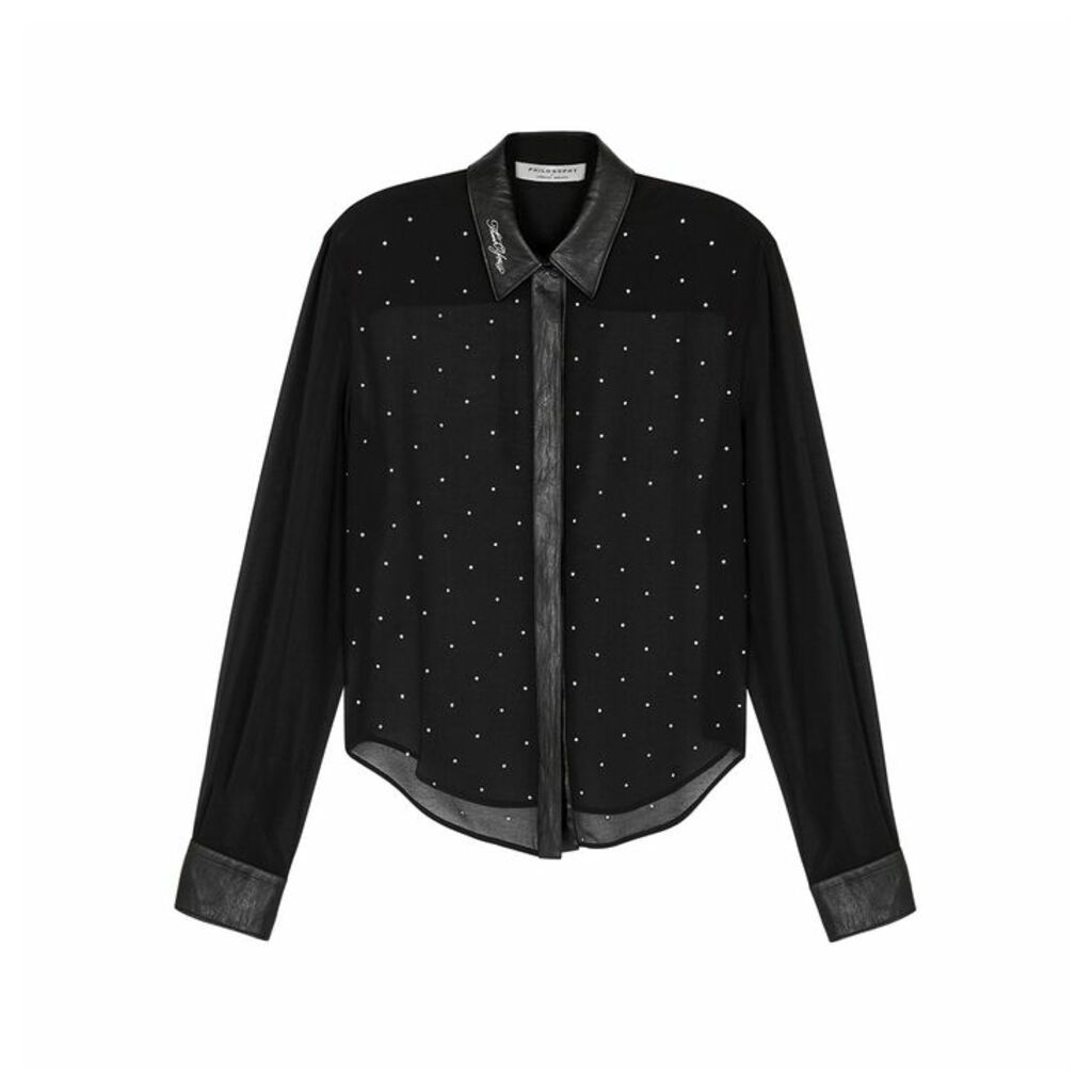 Philosophy Di Lorenzo Serafini Black Crystal-embellished Chiffon Shirt