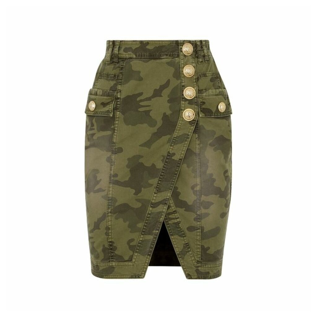 Balmain Camouflage Stretch-denim Skirt