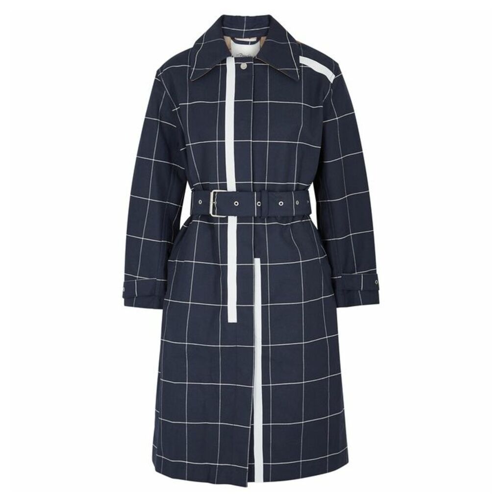 3.1 Phillip Lim Navy Checked Cotton-blend Trench Coat