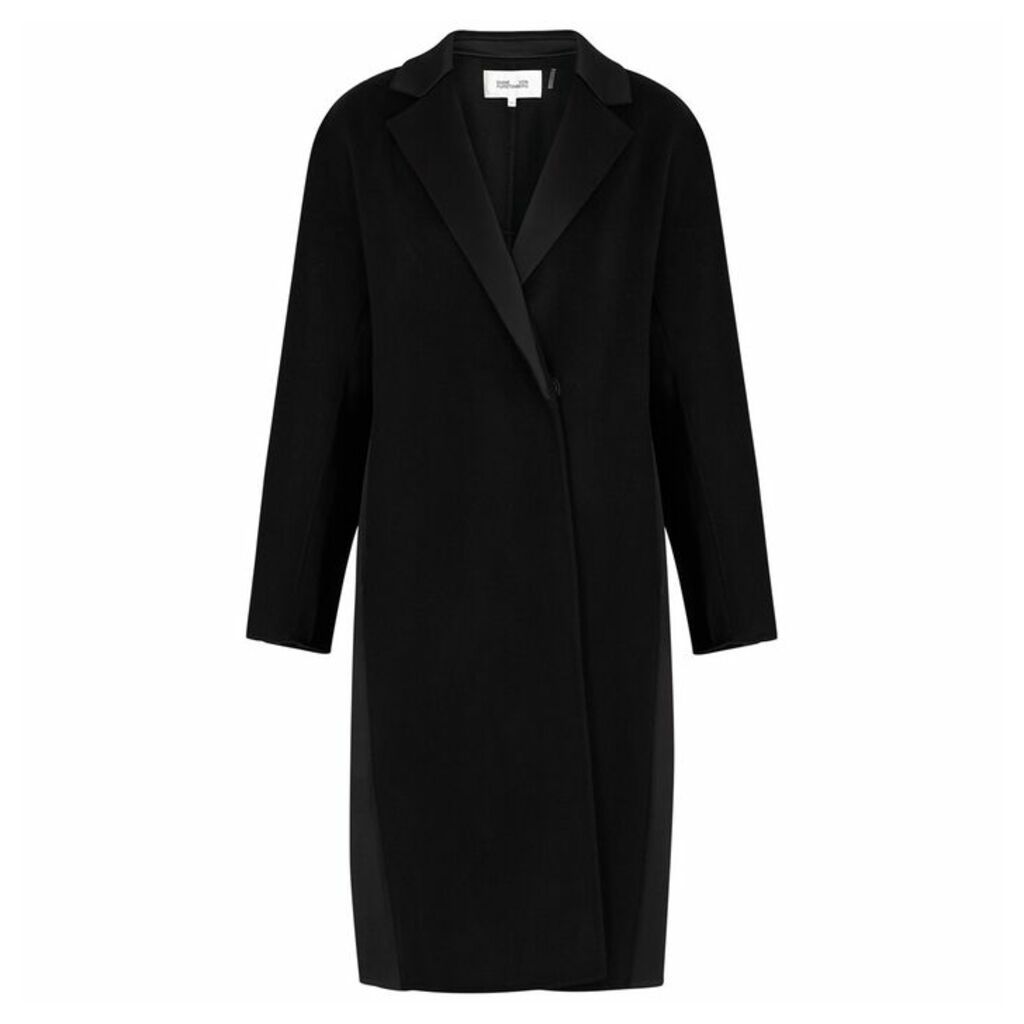 Diane Von Furstenberg Perilla Black Wool And Satin Coat