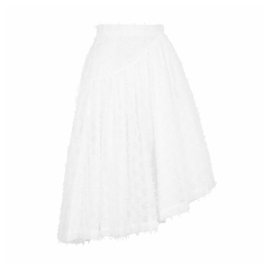 PushBUTTON White Fringed Broderie Anglaise Midi Skirt