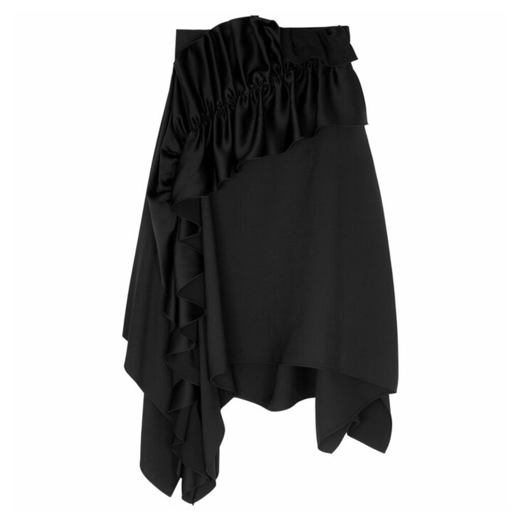 Christopher Kane Black Ruffle-trimmed Satin Midi Skirt