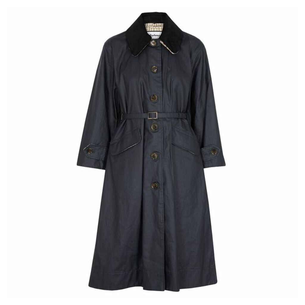 Barbour By ALEXACHUNG Mildred Navy Waxed Linen And Cotton-blend Coat