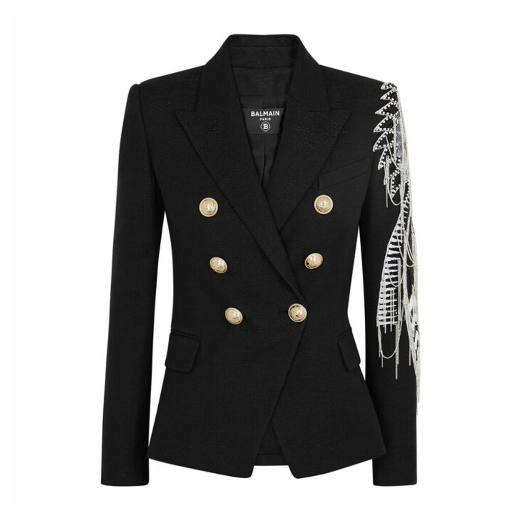 Balmain Black Embellished Metallic-weave Blazer