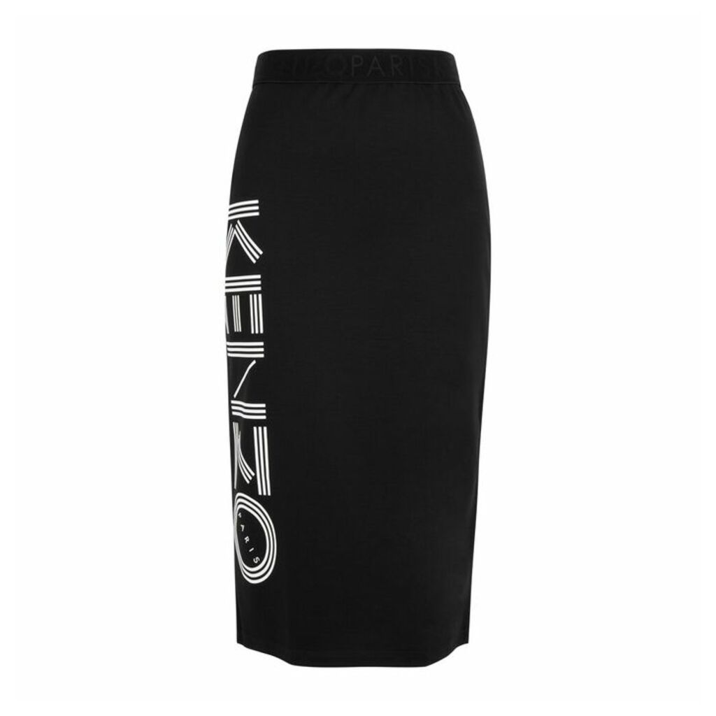 Kenzo Black Logo-print Stretch-cotton Midi Skirt