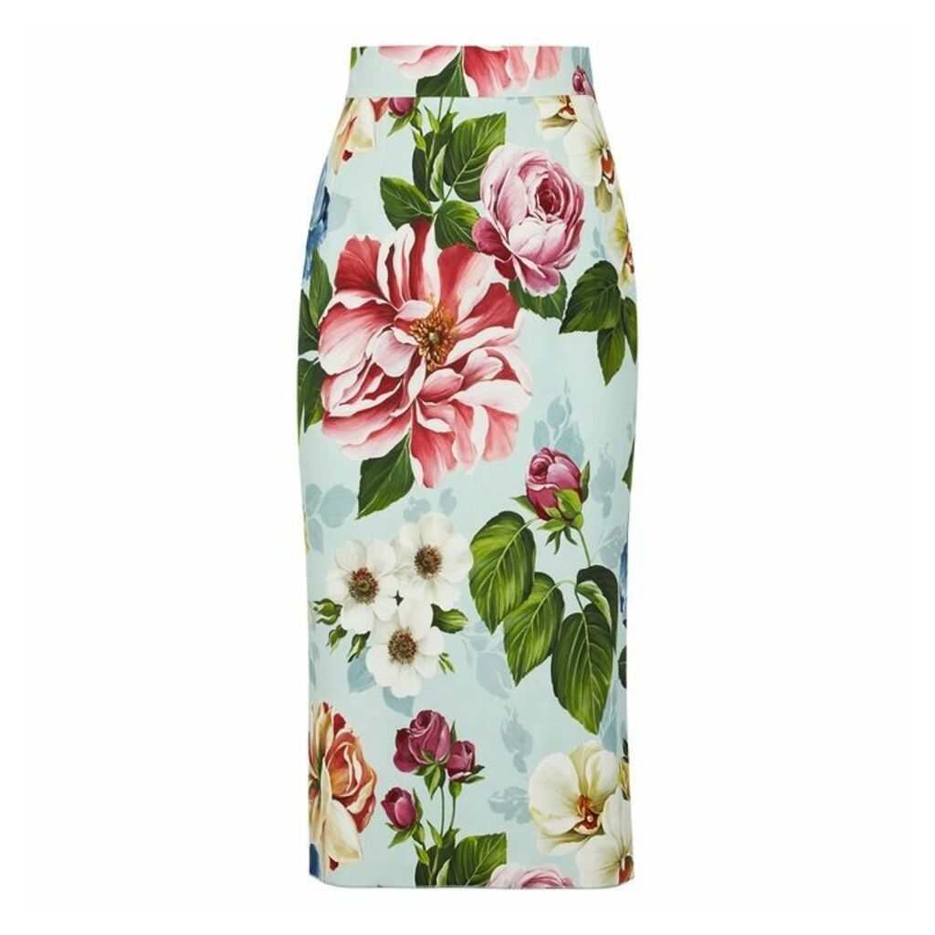 Dolce & Gabbana Floral-print Stretch-cady Pencil Skirt