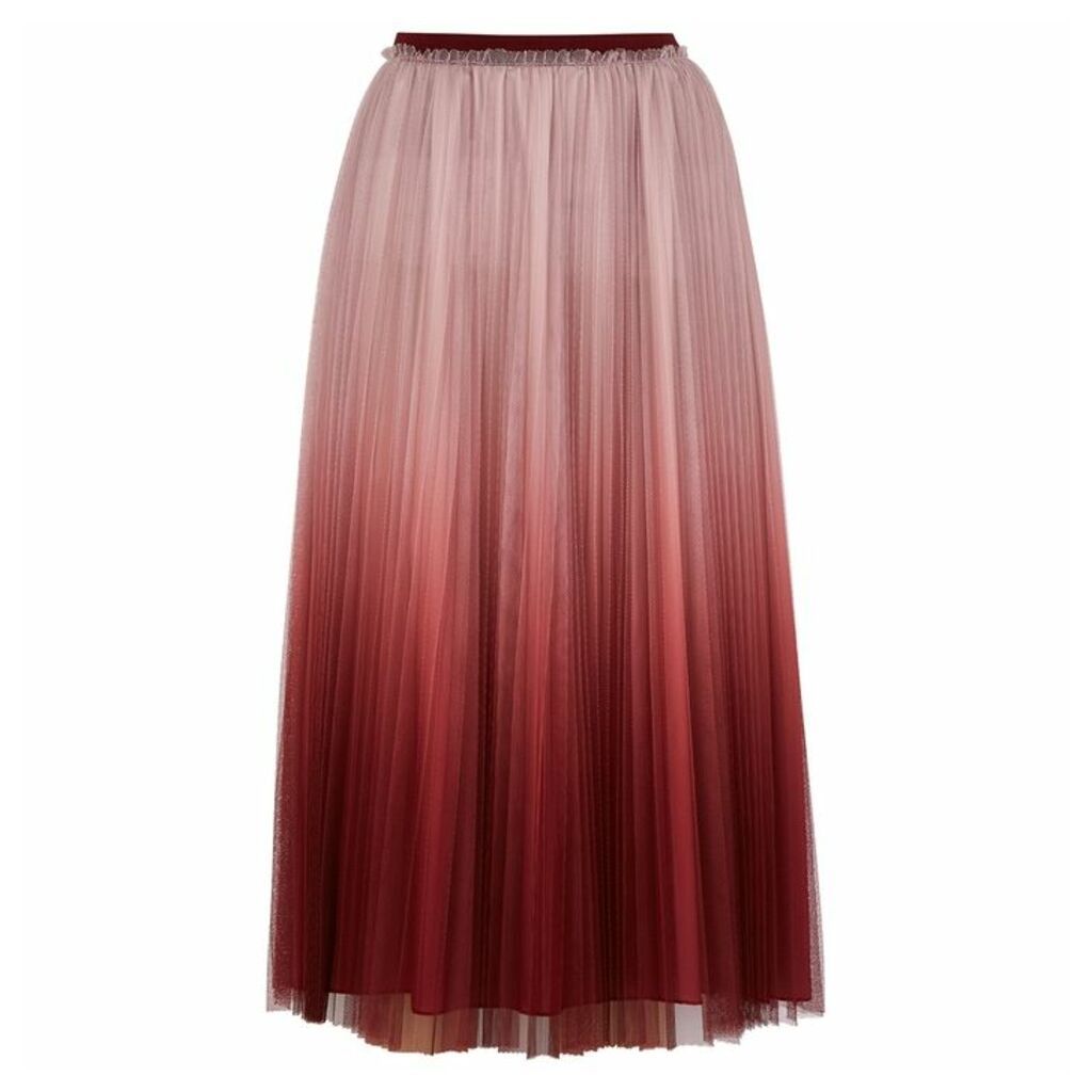 RED Valentino Pink Dégradé Pleated Tulle Midi Skirt
