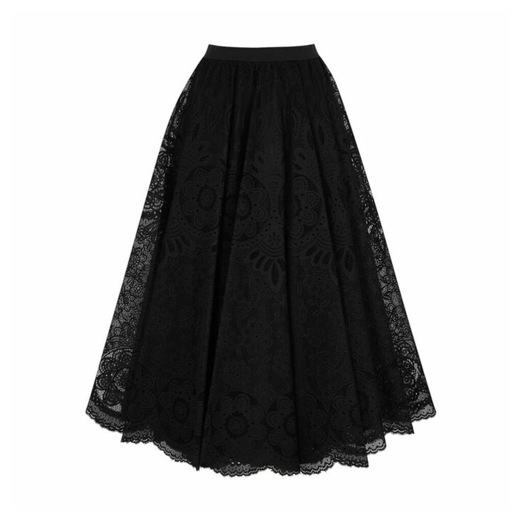 RED Valentino Black Floral Lace Midi Skirt