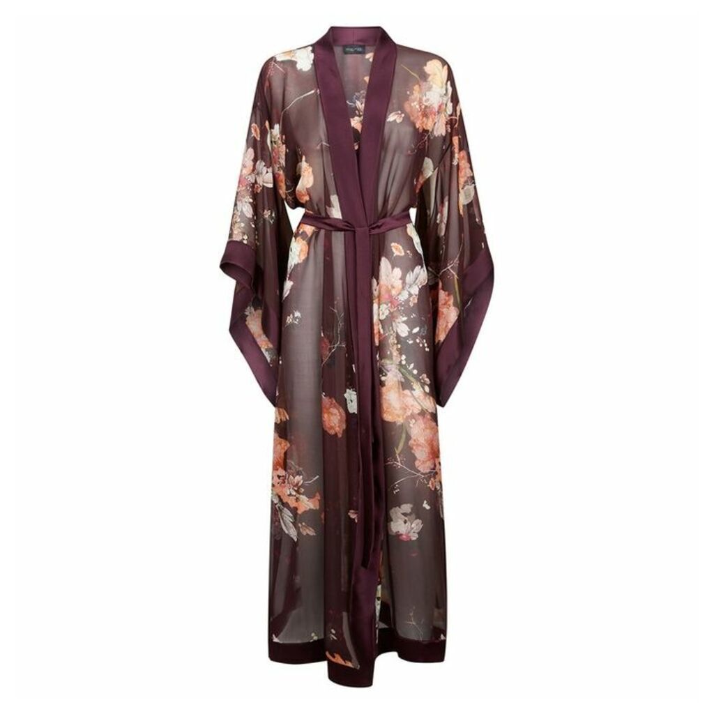 MENG Burgundy Silk Chiffon Unlined Kimono