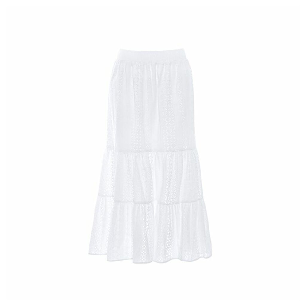 Paolita White Ruffle Midi Skirt
