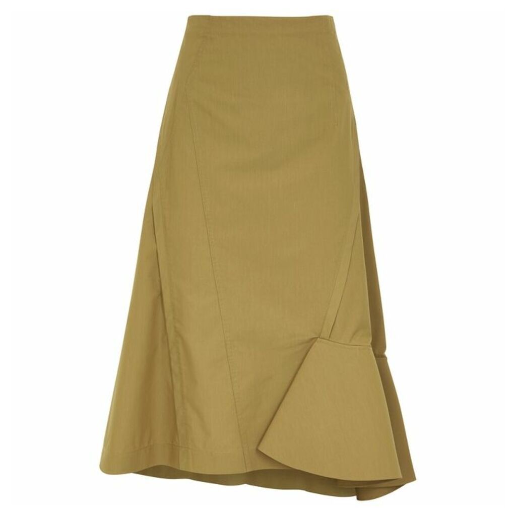 3.1 Phillip Lim Olive Ruffle-trimmed Cotton-blend Skirt