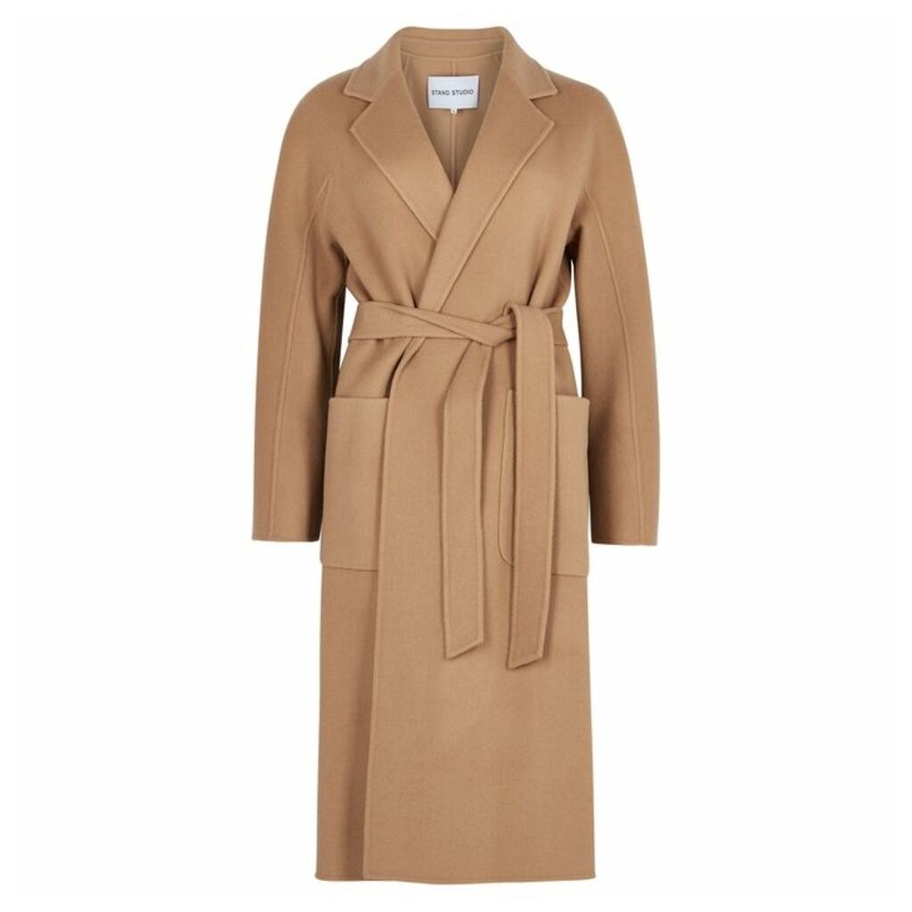 Stand Studio Claudine Camel Belted Wool-blend Coat