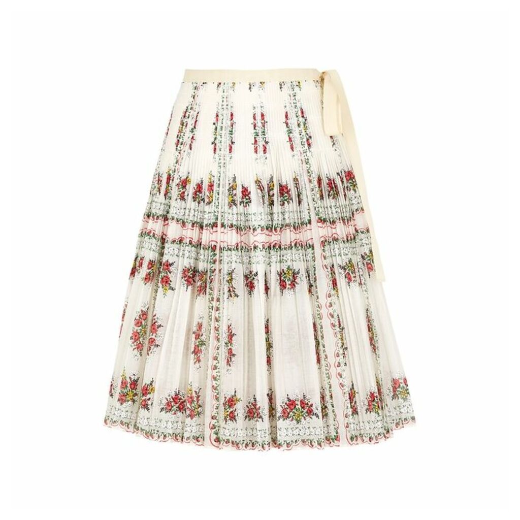 Tory Burch Floral-print Pleated Cotton-blend Skirt