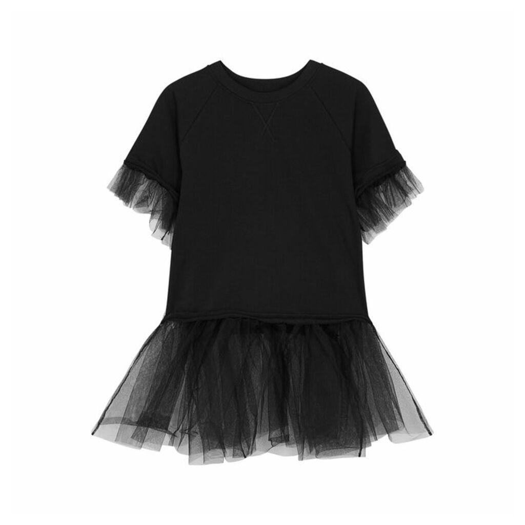 MM6 By Maison Margiela Black Tulle-layered Cotton-blend T-shirt