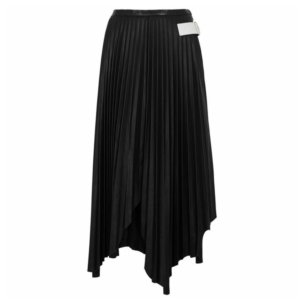 Helmut Lang Black Pleated Leather Midi Skirt