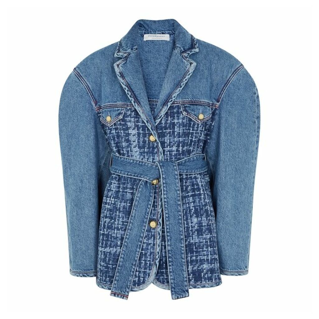 Philosophy Di Lorenzo Serafini Blue Tweed-panelled Denim Jacket