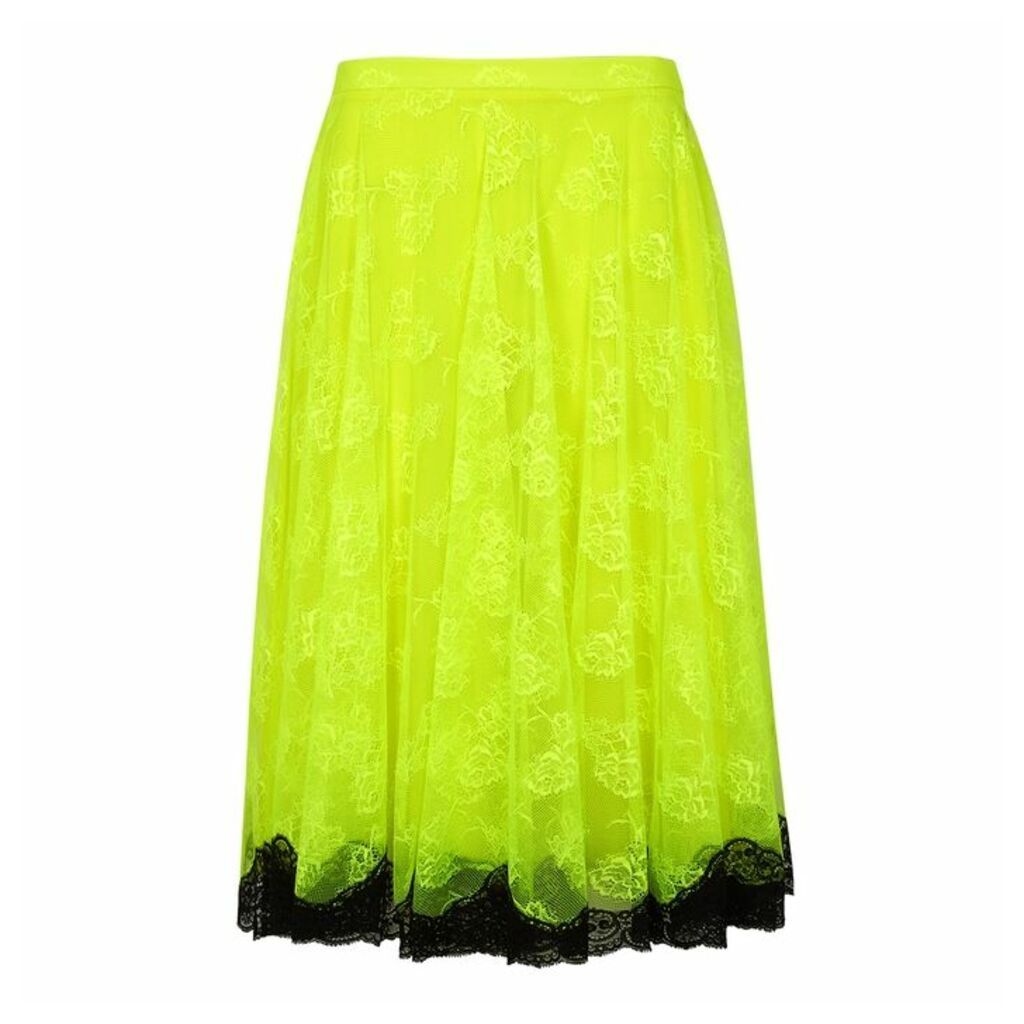Christopher Kane Neon Yellow Lace Midi Skirt