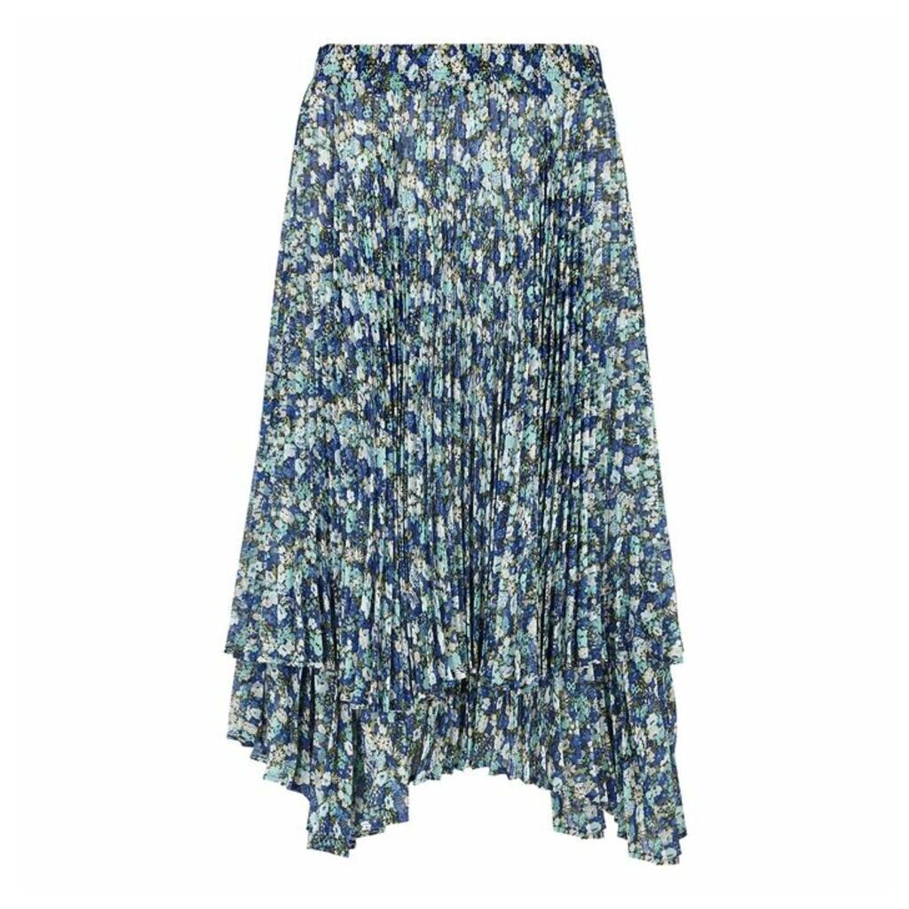 Clu Blue Floral-print Pleated Skirt