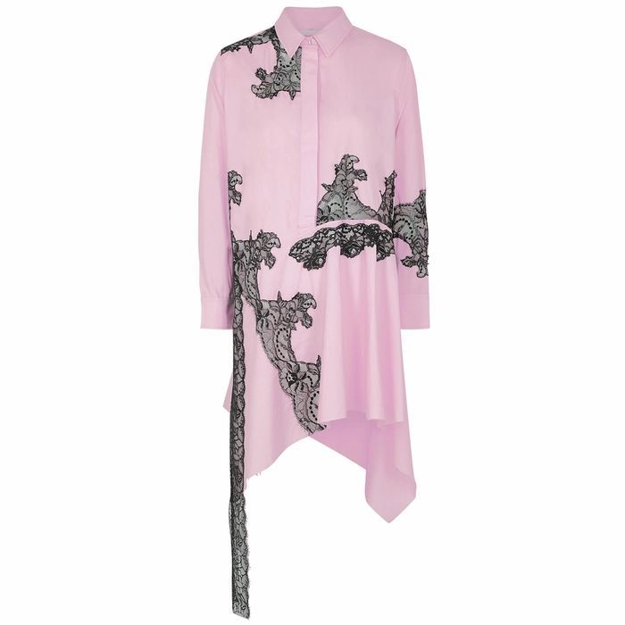 Pink Lace-appliquéd Cotton Shirt Dress