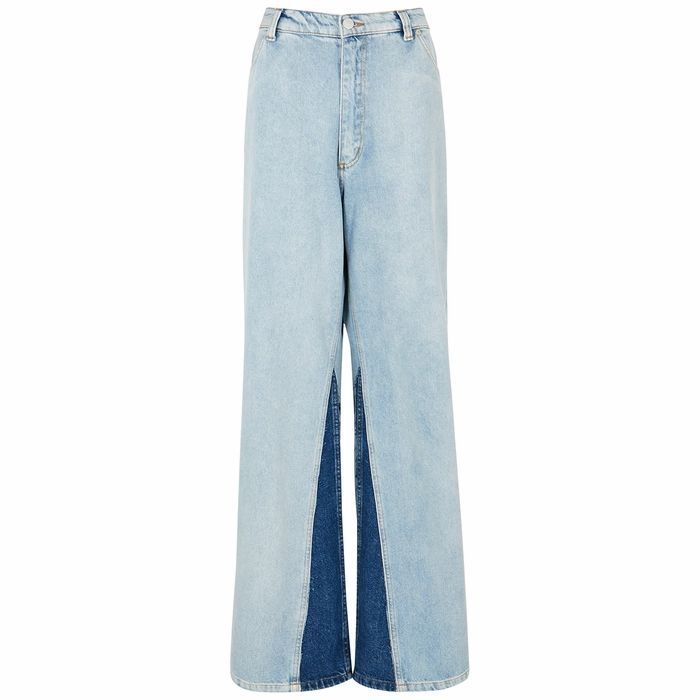 Blue Panelled Wide-leg Jeans