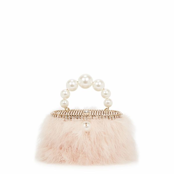 Nuvola Mini Pink Feathered Top Handle Bag