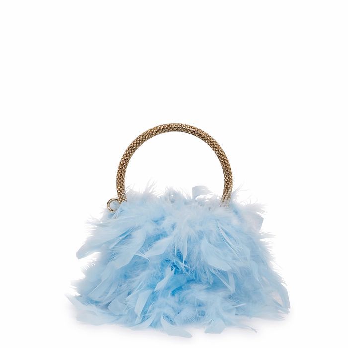 Twiggy Blue Feathered Top Handle Bag