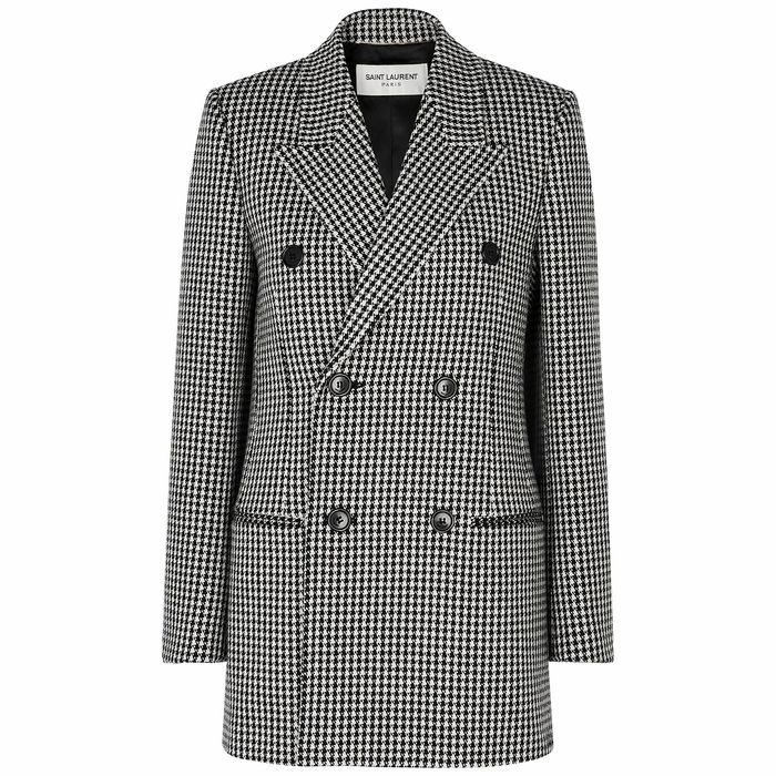 Houndstooth Double-breasted Wool-blend Blazer