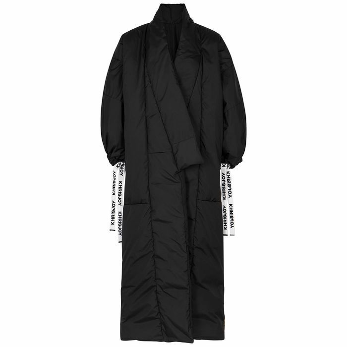 Black Quilted Jacquard Shell Coat
