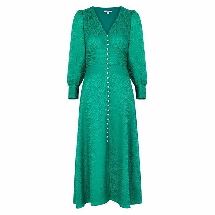 Valentina Green Jacquard Silk Midi Dress
