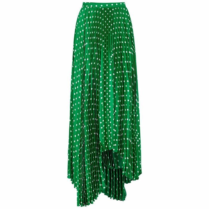Green Polka-dot Satin Midi Skirt