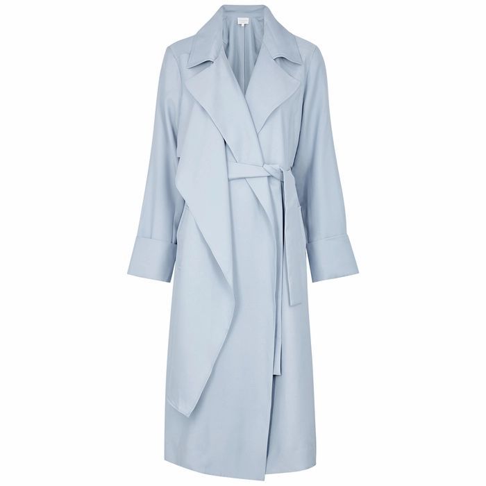 Freshman Light Blue Belted Trench Coat