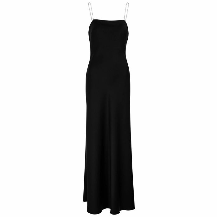 Cherine Crystal-embellished Black Satin Maxi Dress