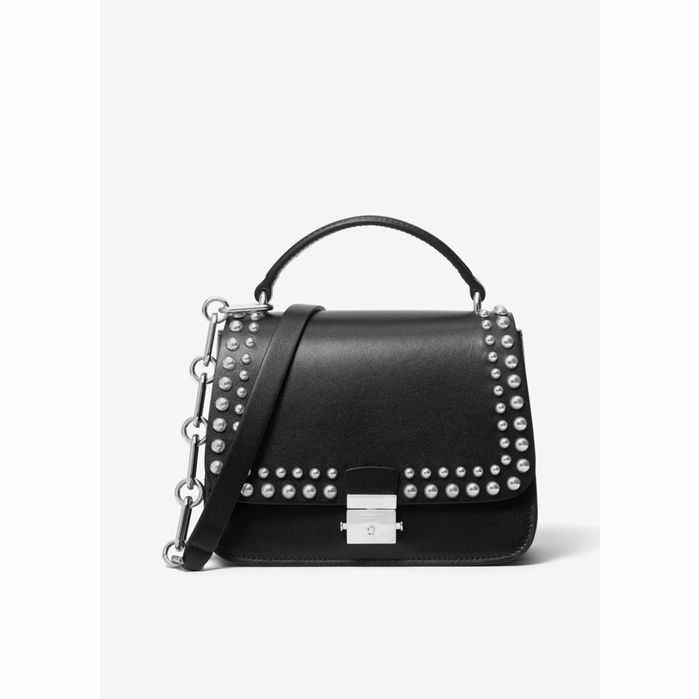Mia Small Studded Calf Leather Shoulder Satchel