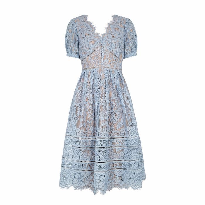 Blue Guipure Lace Midi Dress
