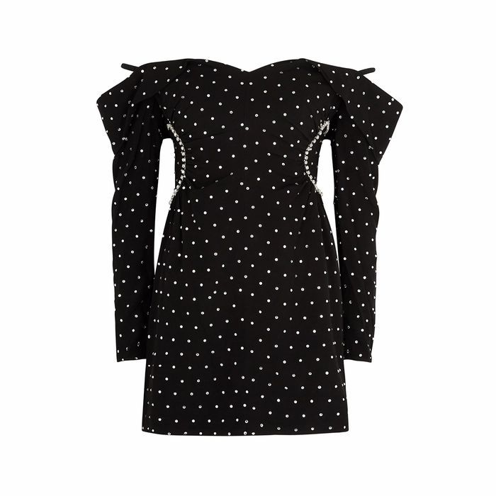 Black Embellished Off-the-shoulder Mini Dress