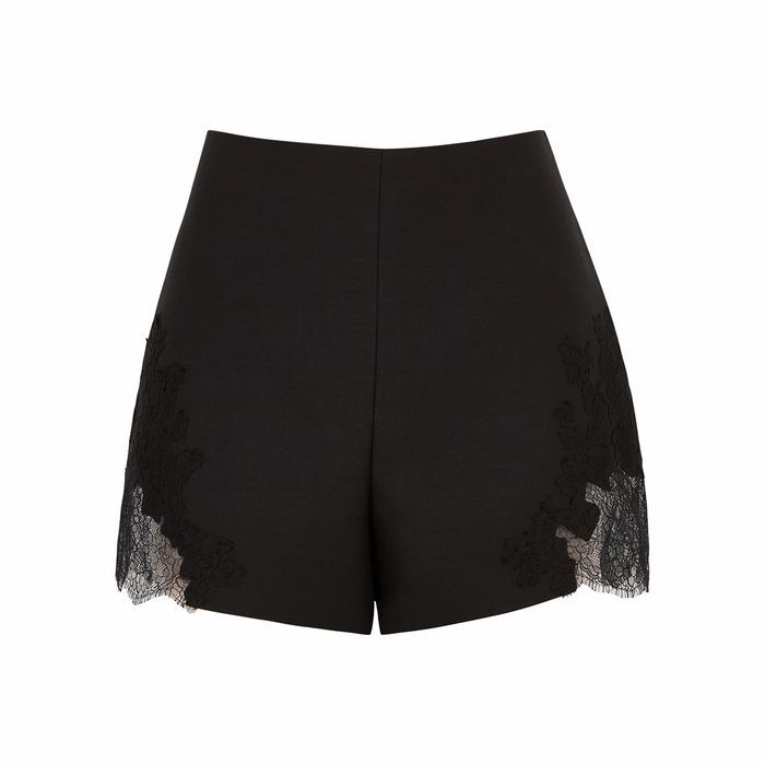 Black Lace-trimmed Wool-blend Shorts