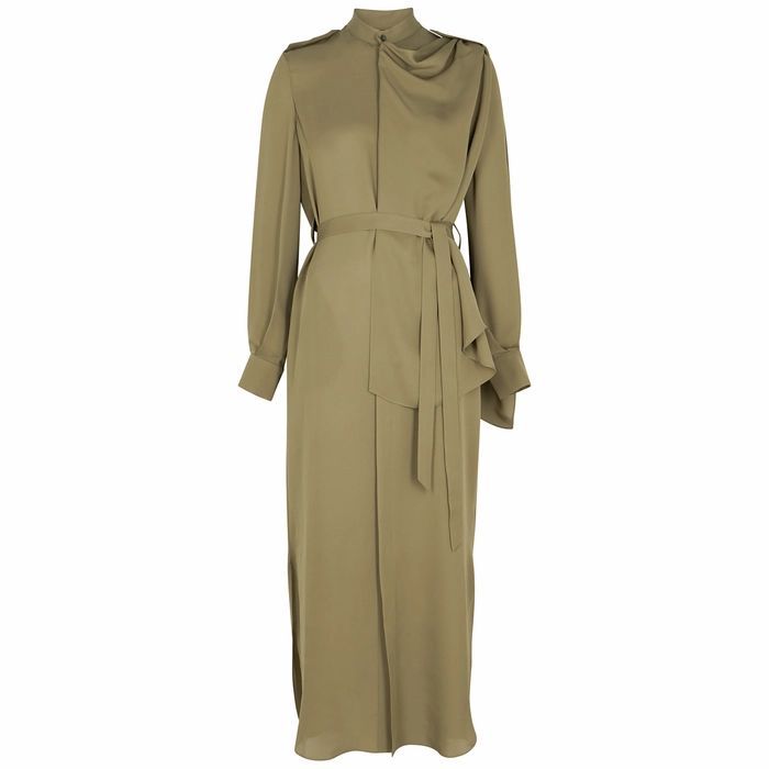 Northcott Olive Draped Silk Midi Dress