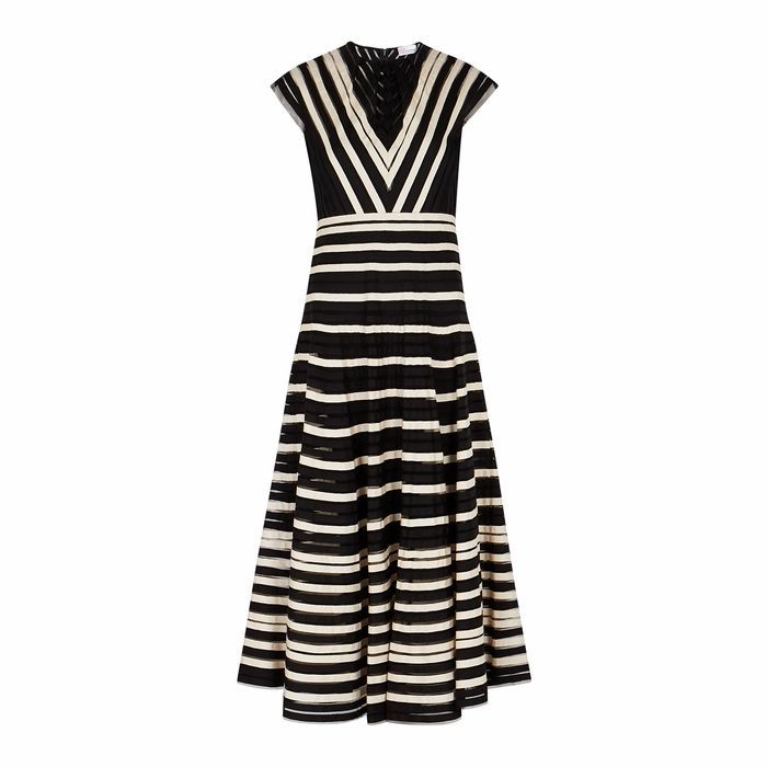 Black Striped Tulle Midi Dress