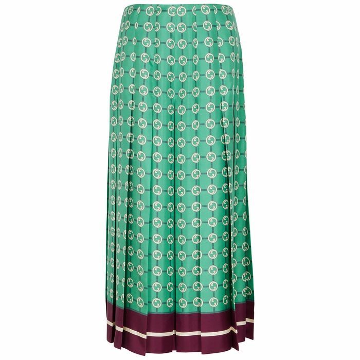 Printed Pleated Silk-twill Midi Skirt