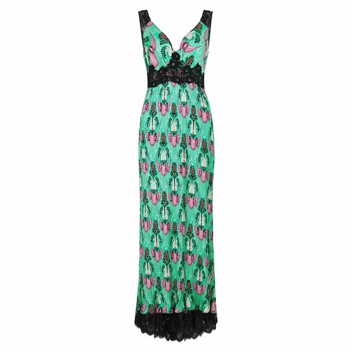 Printed Lace-trimmed Maxi Dress