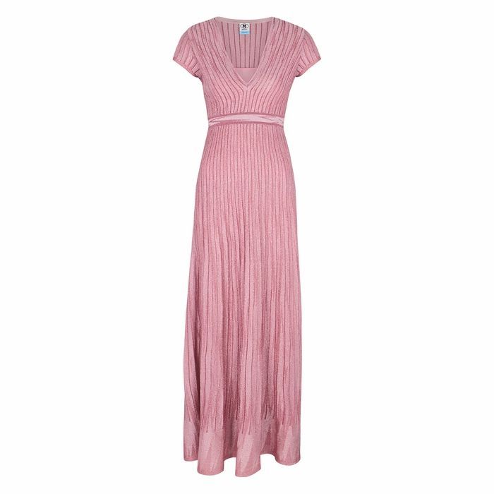 Pink Metallic-knit Maxi Dress
