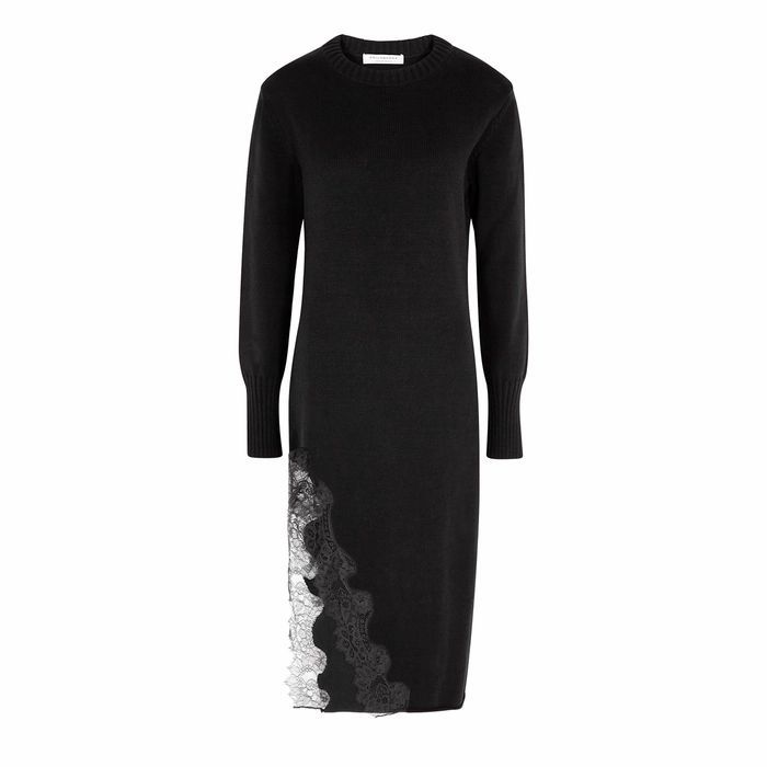 Black Lace-trimmed Cotton-blend Jumper Dress