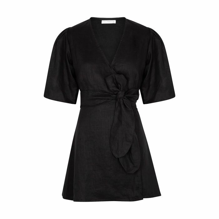 Godiva Black Linen Wrap Dress