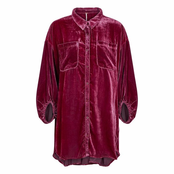 Fairytale Raspberry Velvet Shirt Dress