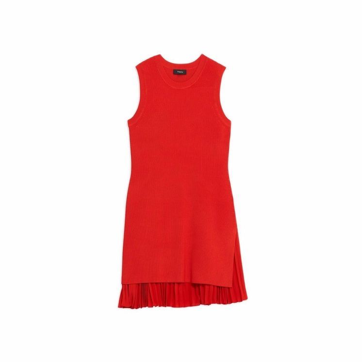 Pleated Sleeveless Combo Dress In Ribbed Knit