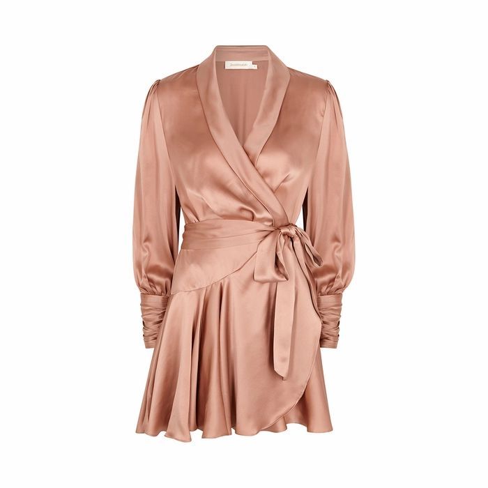 Dusky Pink Silk-satin Wrap Dress