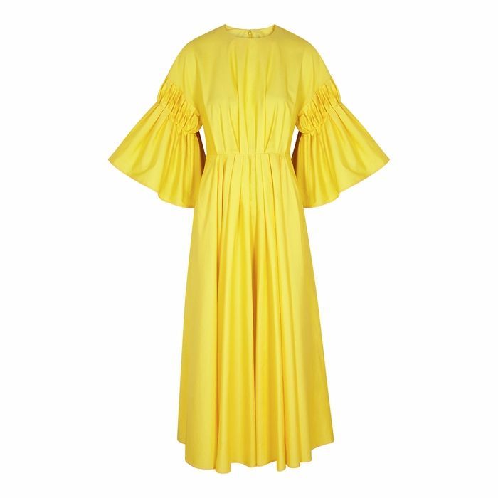 Iosefina Yellow Flared Poplin Midi Dress