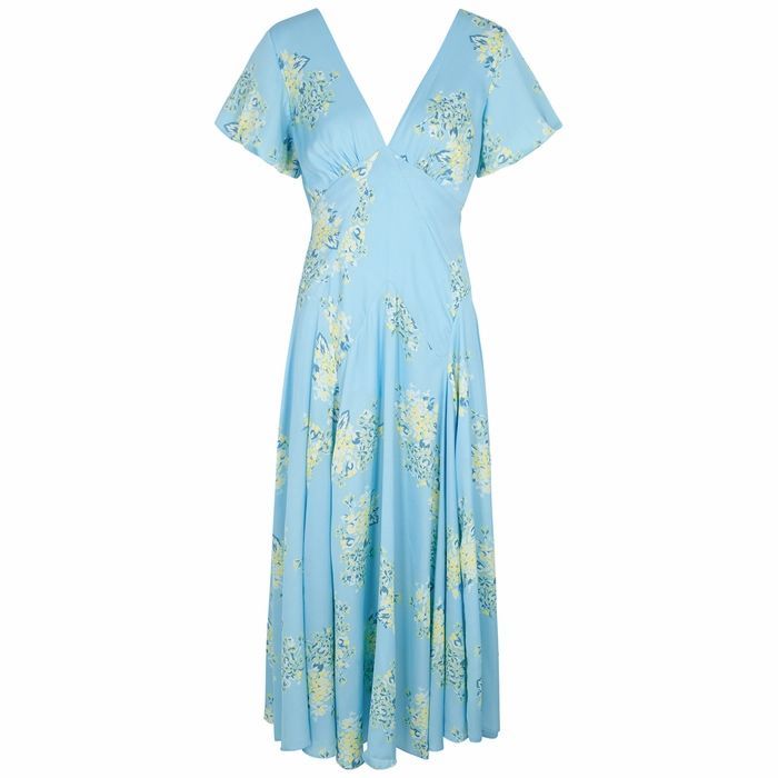 Laura Blue Floral-print Midi Dress