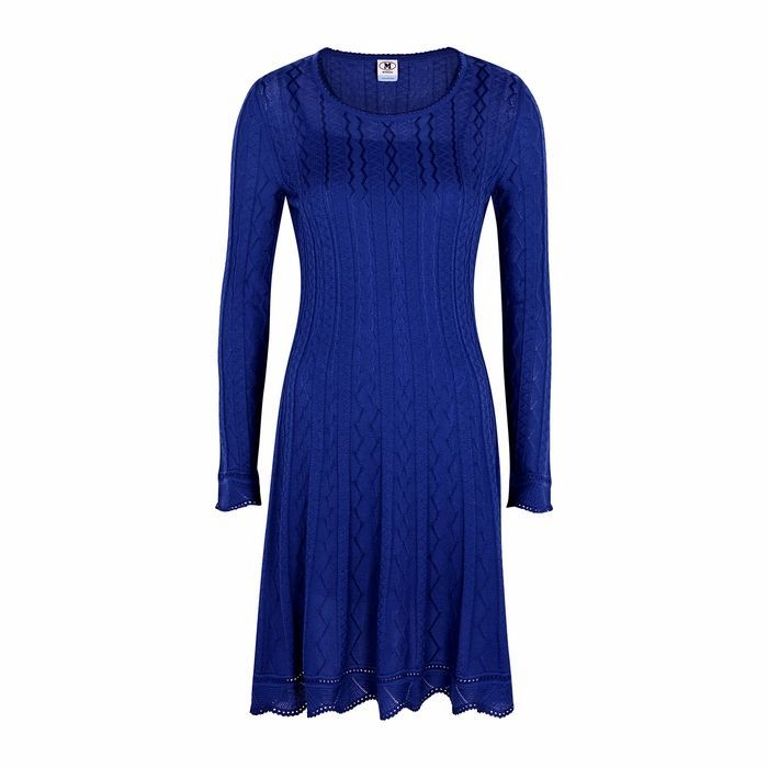 Cobalt Blue Zigzag Fine-knit Dress