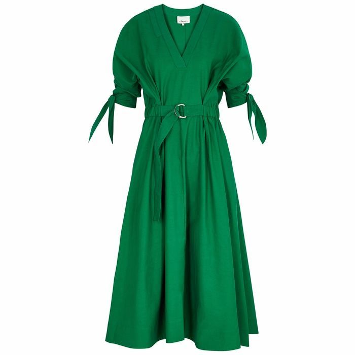 Green Cotton-blend Midi Dress